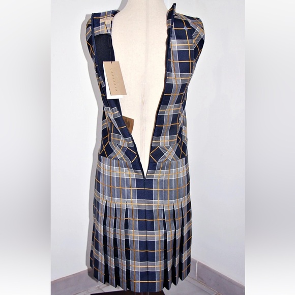 Burberry Alana Embroidered Equestrian Knight Logo Navy Plaid Mini Dress US 8 - Picture 13 of 16